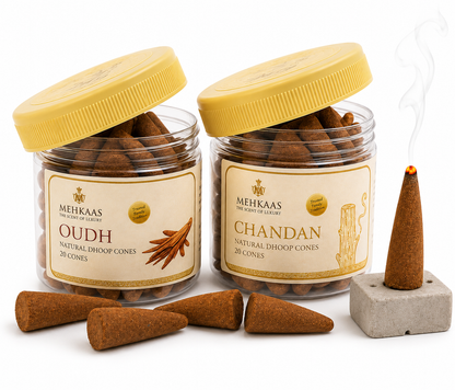 Devotion Pack, Chandan & Oudh Natural Dhoop Cones | Pack of 40 Bambooless Calming Incense for Home & Relaxation