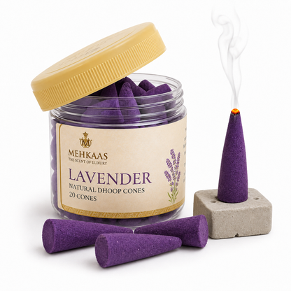 Sukoon Pack, Lavender & Gulaab (Rose) Natural Dhoop Cones | Pack of 40 Bambooless Calming Incense for Home & Relaxation