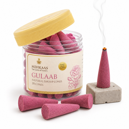 Sukoon Pack, Lavender & Gulaab (Rose) Natural Dhoop Cones | Pack of 40 Bambooless Calming Incense for Home & Relaxation
