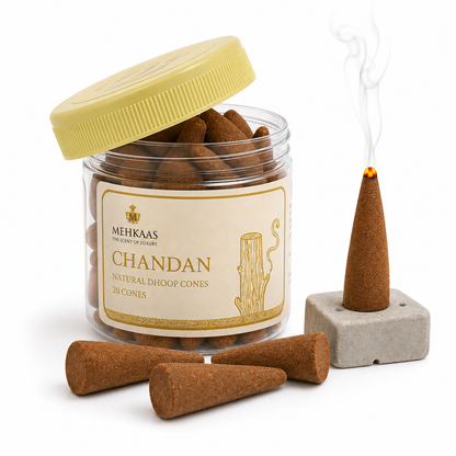 Devotion Pack, Chandan & Oudh Natural Dhoop Cones | Pack of 40 Bambooless Calming Incense for Home & Relaxation