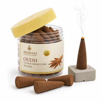 Devotion Pack, Chandan & Oudh Natural Dhoop Cones | Pack of 40 Bambooless Calming Incense for Home & Relaxation