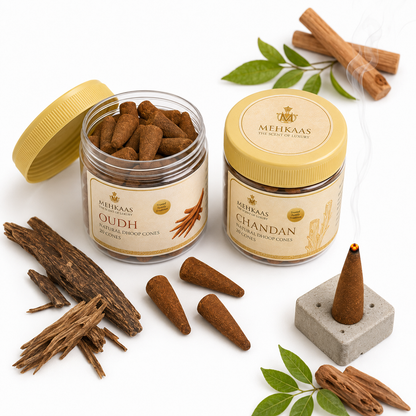 Devotion Pack, Chandan & Oudh Natural Dhoop Cones | Pack of 40 Bambooless Calming Incense for Home & Relaxation