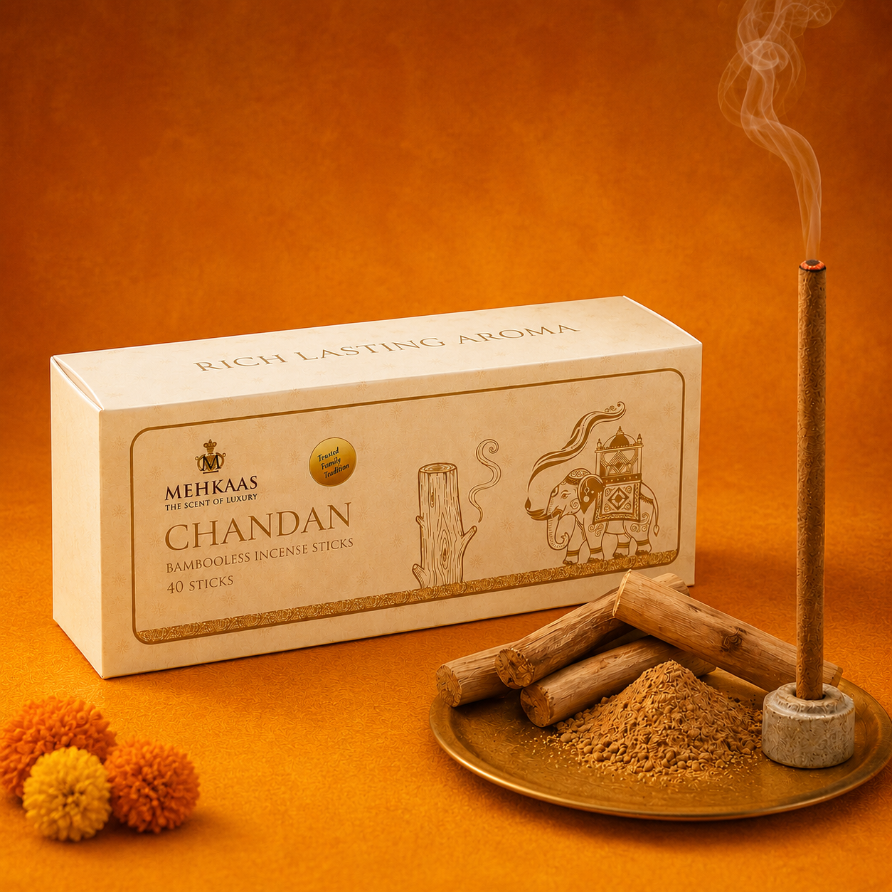 Sandalwood (Chandan) Bambooless Incense Sticks Pack of 40