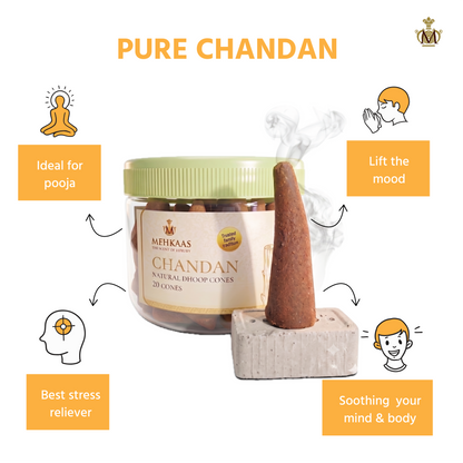 Pure Chandan Sandalwood Dhoop Cones (चंदन) Pack of 20