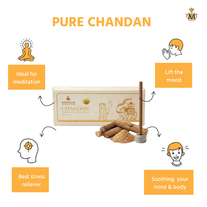 Sandalwood (Chandan) Bambooless Incense Sticks Pack of 40