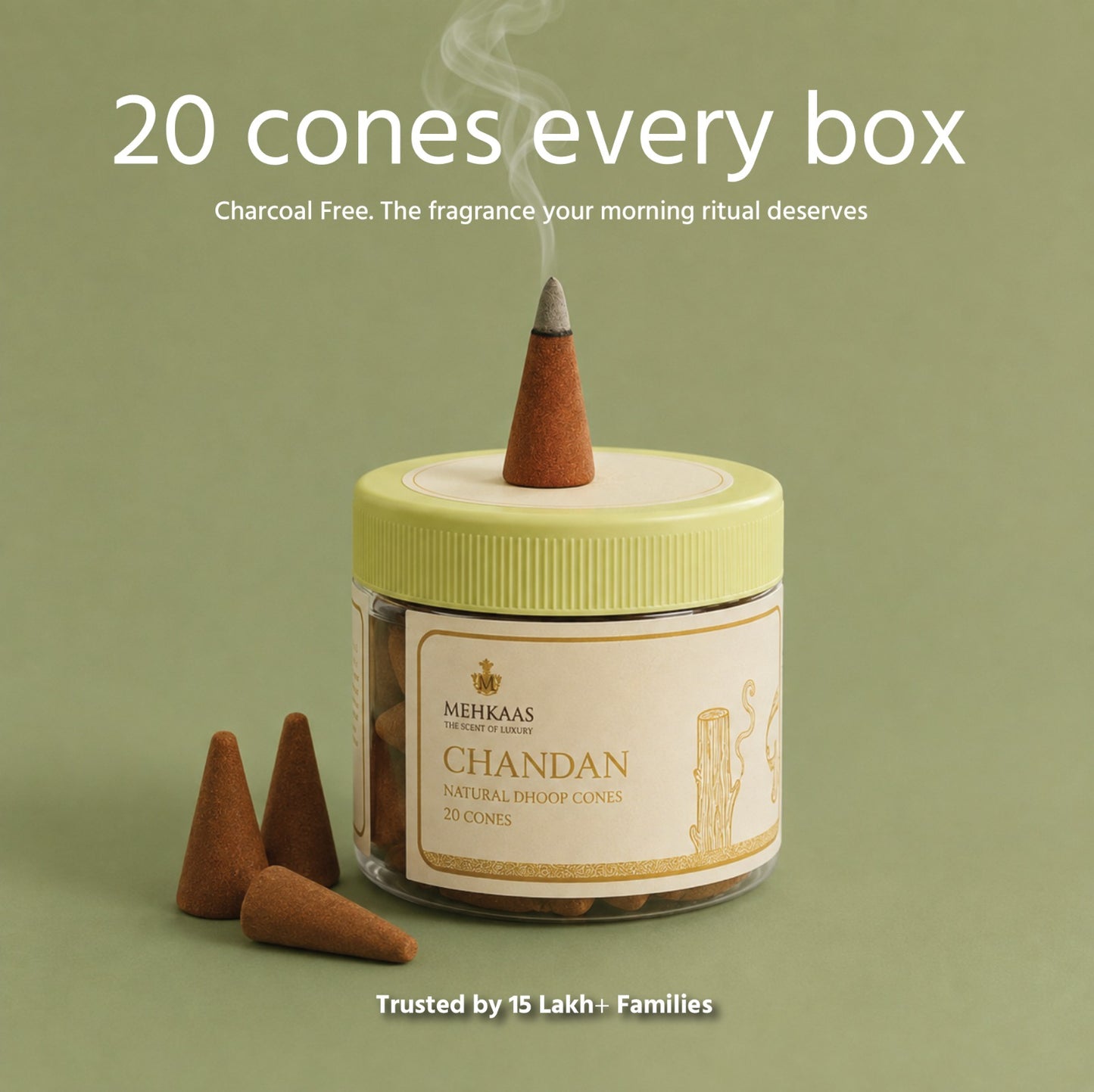 Devotion Pack, Chandan & Oudh Natural Dhoop Cones | Pack of 40 Bambooless Calming Incense for Home & Relaxation