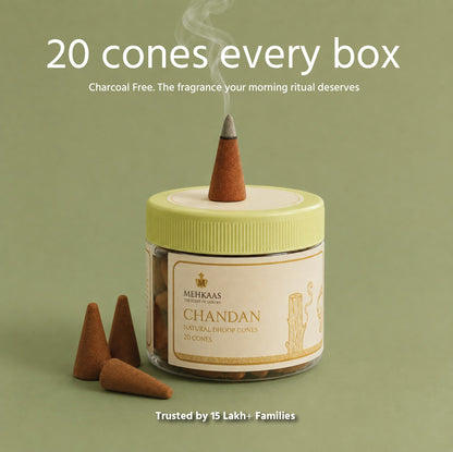 Devotion Pack, Chandan & Oudh Natural Dhoop Cones | Pack of 40 Bambooless Calming Incense for Home & Relaxation